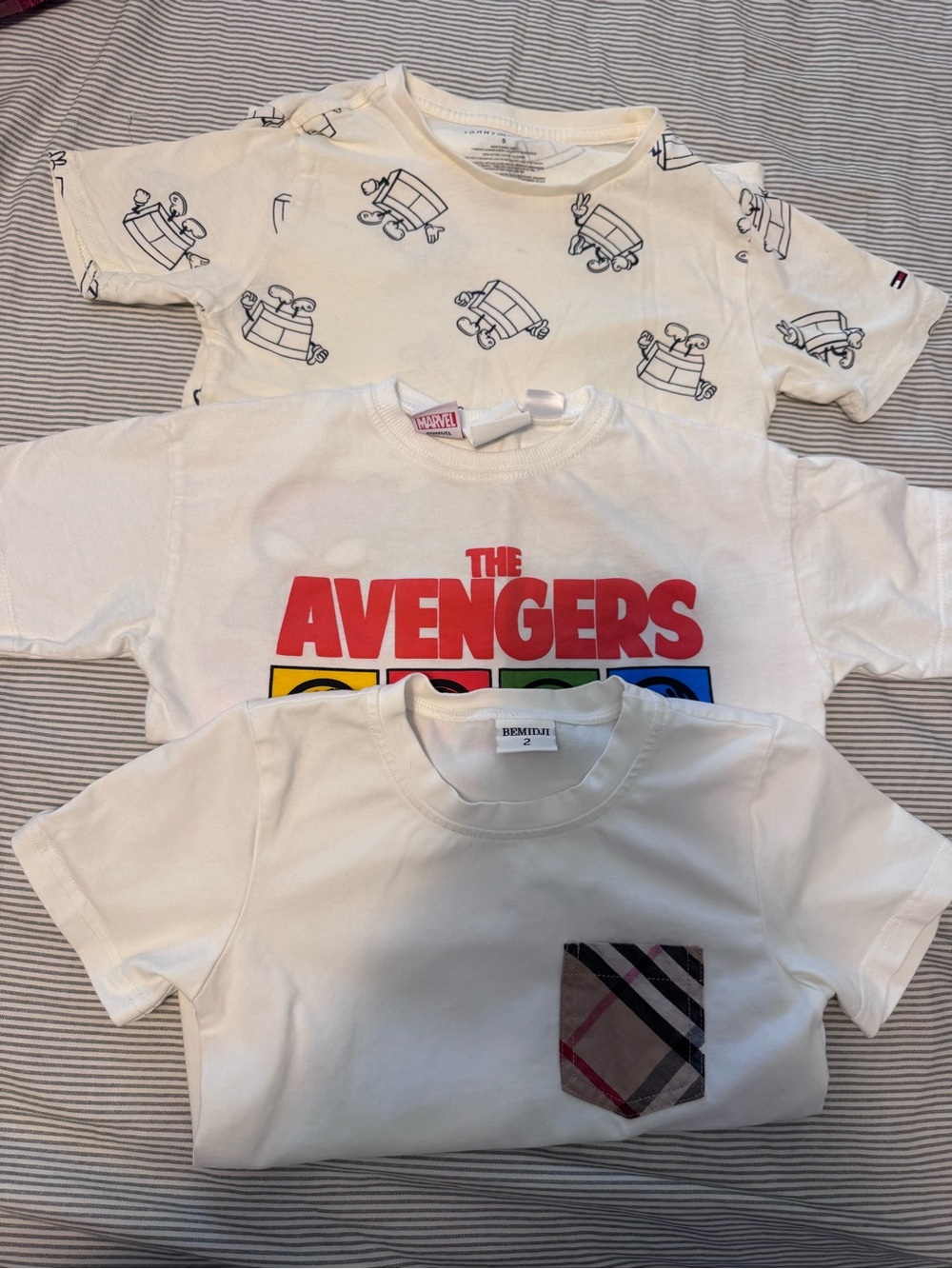 Burberry inspired Tee with Signature Check Pocket and White Avengers Graphic Te